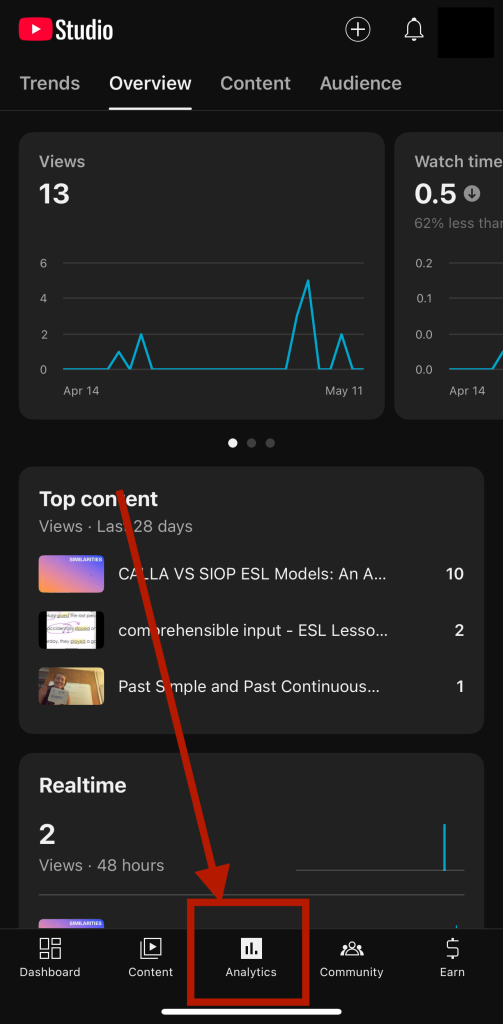 youtube studio mobile analytics
