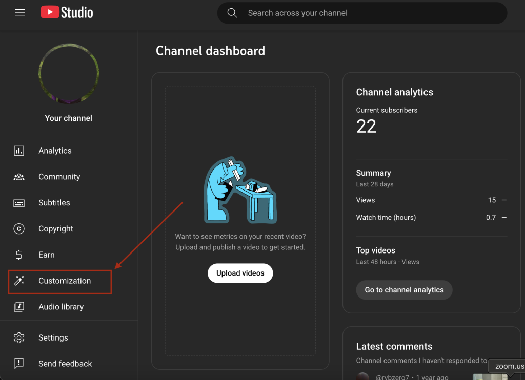 change youtube channel name by clicking customation