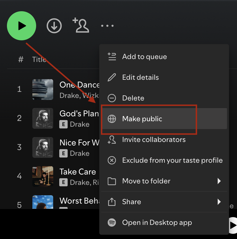 make spotify playlist public 