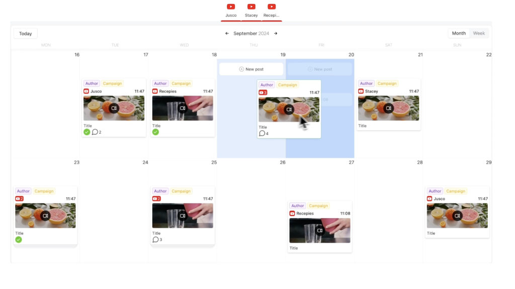 youtube content calendar planable.io