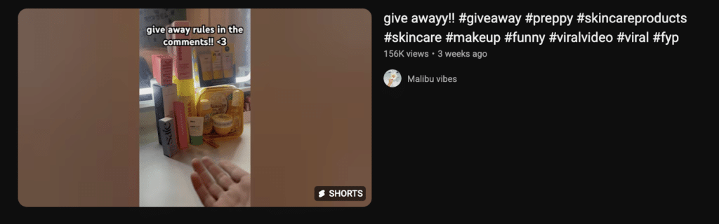 youtube giveaway example