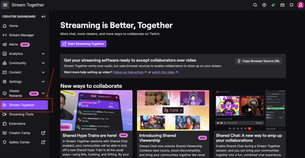 stream together creator dashbaord twitch