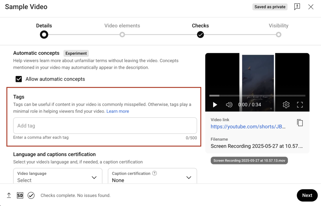 how to use keywords in youtube add tags