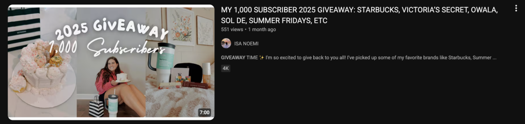 how to do a giveaway on youtube example