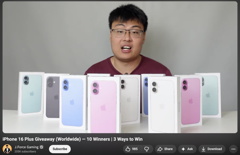 youtube giveaway prize